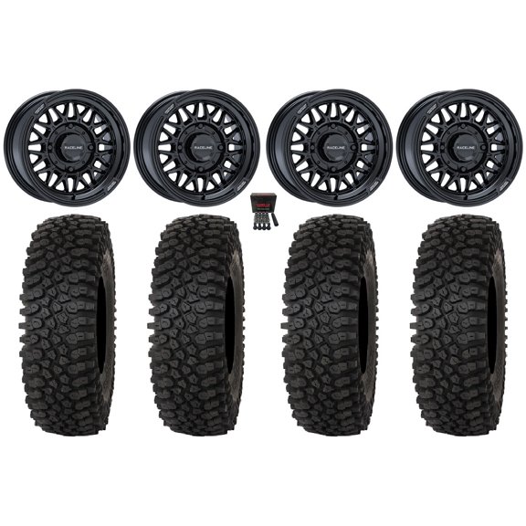 Raceline Omega 15" Wheels Gloss Black 35" Roctane ST Tires SportsmanRZRRanger