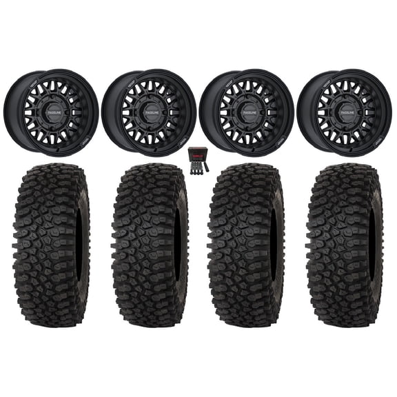 Raceline Omega 15" Wheels Satin Black 33" Roctane STX Tires KawasakiMuleProFXT