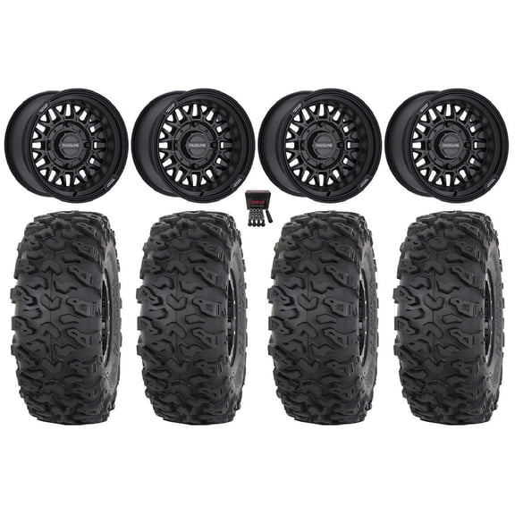 Raceline Omega 15" Wheels Satin Black 35" Roctane T4 Tires KawasakiMuleProFXT