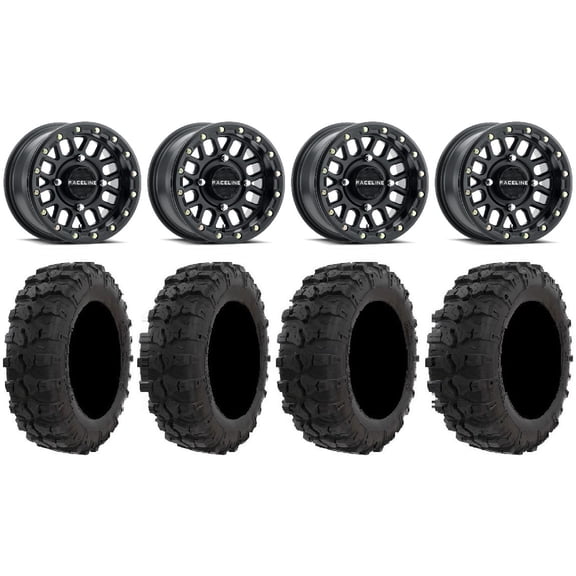 Raceline Podium Bdlk 14" Bk Wheels 29" Dual Threat Tires Can-Am Commander Maverick Renegade Outlander Defender
