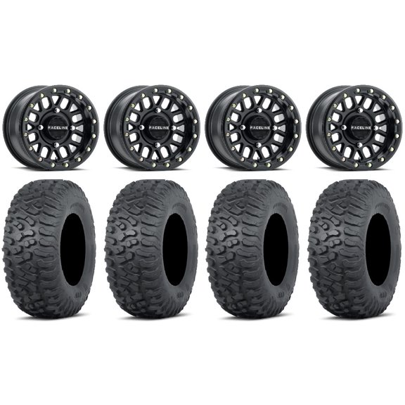 Raceline Podium Bdlk 14" Wheels Bk 28" Terra Hook Tires Can-Am Maverick X3 / Honda Pioneer 1000 / Talon