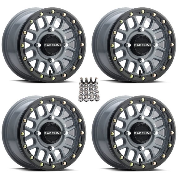 Raceline Podium Beadlock ATV Wheels/Rims Grey 15" Sportsman 550 850 1000