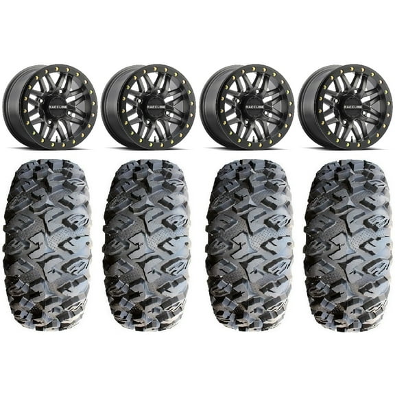 Raceline Ryno Bdlk 14" Gm Wheels 27" MotoClaw Tires Kawasaki Mule Pro FXT