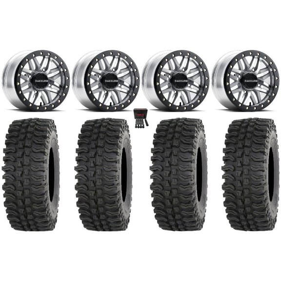 Raceline Ryno Bdlk 14" Wheels Mh 27" BDC Tires Can-Am Commander Maverick Renegade Outlander Defender