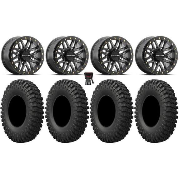Raceline Ryno Bdlk 15" Wheels Gm 35" MotoCrusher Tires Can-Am Maverick X3 / Honda Pioneer 1000 / Talon