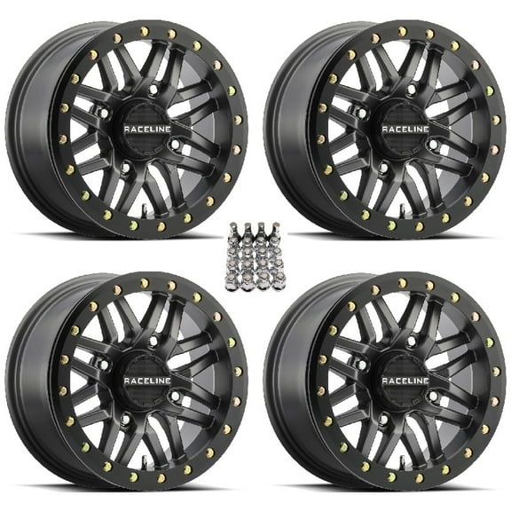 Raceline Ryno Beadlock ATV Wheels/Rims Gunmetal 14" Can-Am Commander Maverick Renegade Outlander Defender