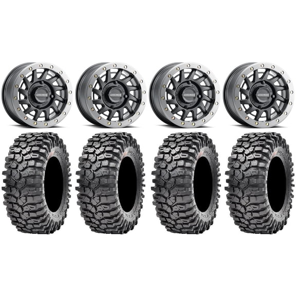 Raceline Squad Bdlk 15" Wheels Bk +10mm 32" Roxxzilla Tires Can-Am Commander Maverick Renegade Outlander Defender