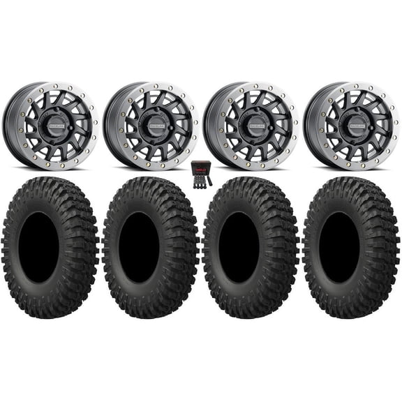 Raceline Squad Bdlk 15" Wheels Bk +10mm 33" MotoCrusher Tires Can-Am Commander Maverick Renegade Outlander Defender