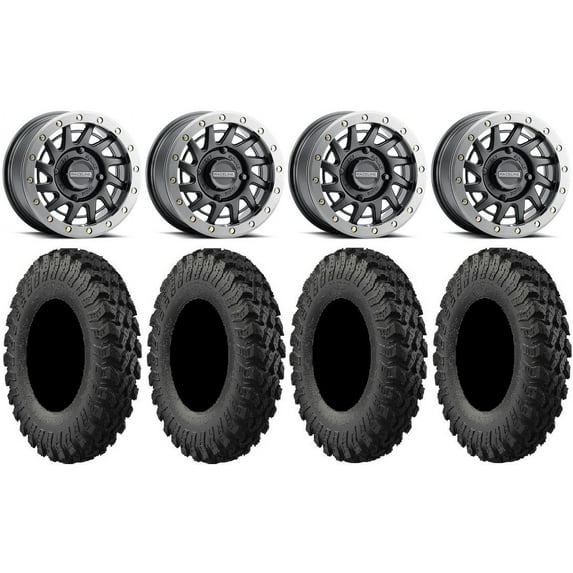 Raceline Squad Bdlk 15" Wheels Bk +10mm 33" MotoRally Tires KawasakiMuleProFXT