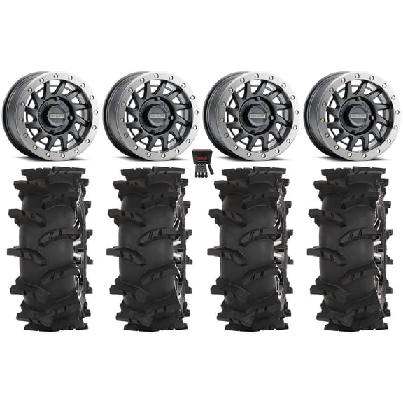 Raceline Squad Bdlk 15" Wheels Bk +10mm 33" Outlaw Max Tires SportsmanRZRRanger