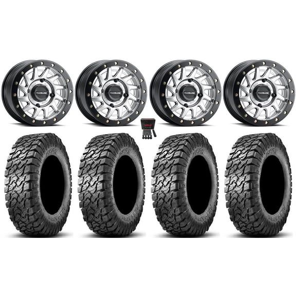 Raceline Squad Bdlk 15" Wheels Si +38mm 34" Predator Tires Kawasaki Mule Pro FXT