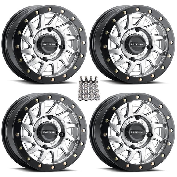 Raceline Squad Beadlock 15" Wheels/Rims Silver +10mm Can-Am Commander Maverick Renegade Outlander Defender