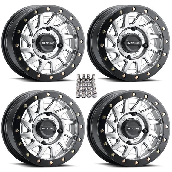 Raceline Squad Beadlock 15" Wheels/Rims Silver +38mm Sportsman RZR Ranger