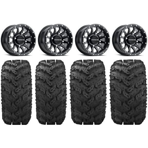 Raceline Trophy 14" Black Wheels 27" Reptile Tires Kawasaki Mule Pro FXT