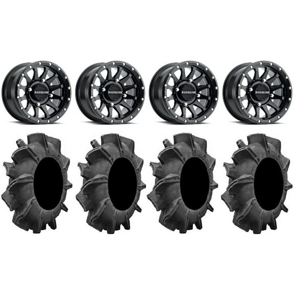 Raceline Trophy 14" Black Wheels 29.5" Assassinator Tires Can-Am Maverick X3 / Honda Pioneer 1000 / Talon