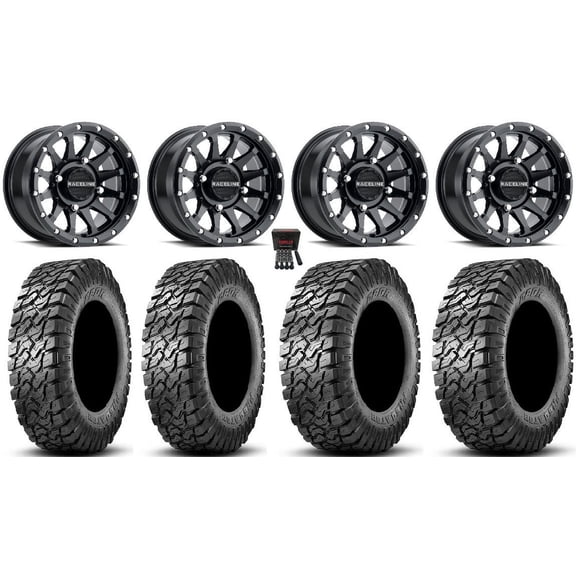 Raceline Trophy 14" Wheels Bk +38mm 27" Predator Tires Kawasaki Mule Pro FXT