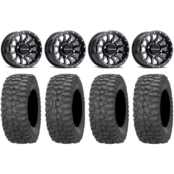 Raceline Trophy 14" Wheels Bk +38mm 28" Rock-A-Billy Tires Sportsman RZR Ranger