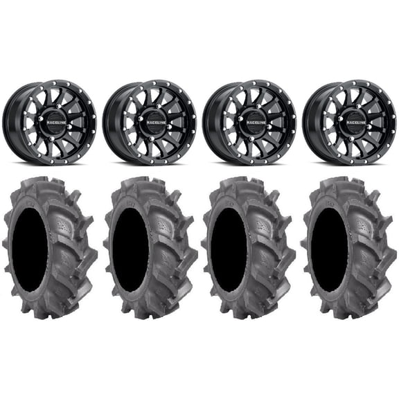 Raceline Trophy 14" Wheels Black +38mm/+10mm 28" BKT AT 171 Tires Honda Talon