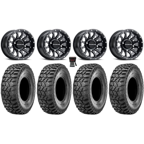 Raceline Trophy 14" Wheels Black +38mm/+10mm 30" Ridge Saw 2.0 Tires Can-Am Defender