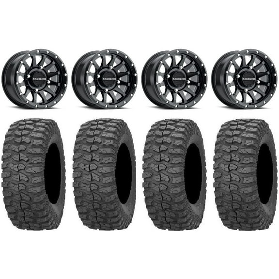 Raceline Trophy 14" Wheels Black +38mm/+10mm 30" Rock-A-Billy Tires Can-Am Defender