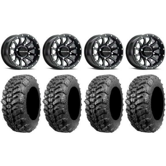 Raceline Trophy 14" Wheels Black +38mm/+10mm 30" Sniper 920 Tires Can-Am Defender