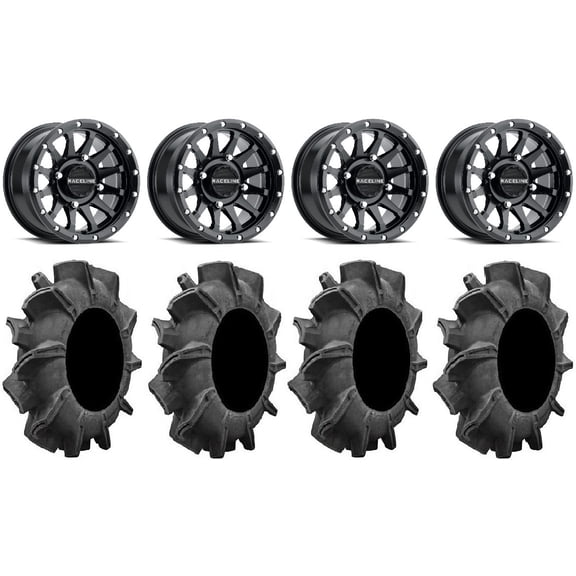 Raceline Trophy 14" Wheels Black +38mm/+10mm 32" Assassinator Tires Honda Talon