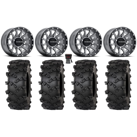 Raceline Trophy 14" Wheels Grey 28" Outlaw M/T Tires Sportsman RZR Ranger