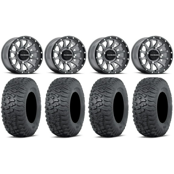 Raceline Trophy 14" Wheels Grey 32" Terra Hook Tires Sportsman RZR Ranger