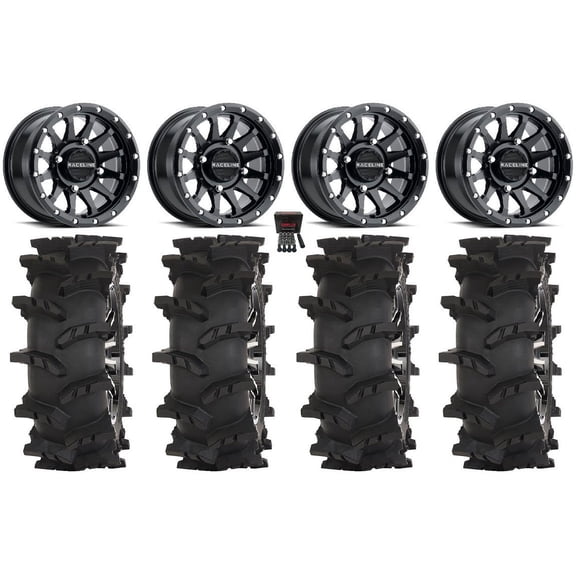 Raceline Trophy 15" Wheels Black 33" Outlaw Max Tires Can-Am Maverick X3 / Honda Pioneer 1000 / Talon