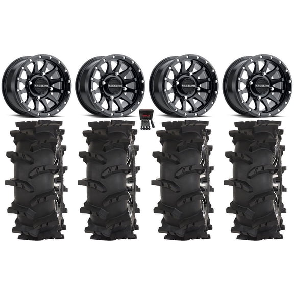 Raceline Trophy 15x6 Wheels Black 33" Outlaw Max Tires Can-Am Maverick X3 / Honda Pioneer 1000 / Talon