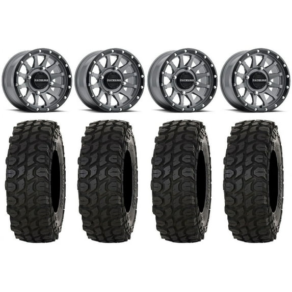 Raceline Trophy 15x6 Wheels Grey 35" XComp ATR Tires Kaw Mule Pro FXT