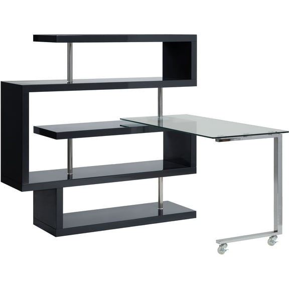 Raceloma Writing Desk w/Shelf in Clear Glass, Black & Chrome Finish