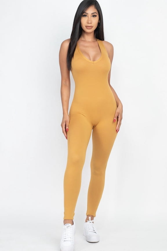 Racer Back Bodycon Jumpsuit Camel M