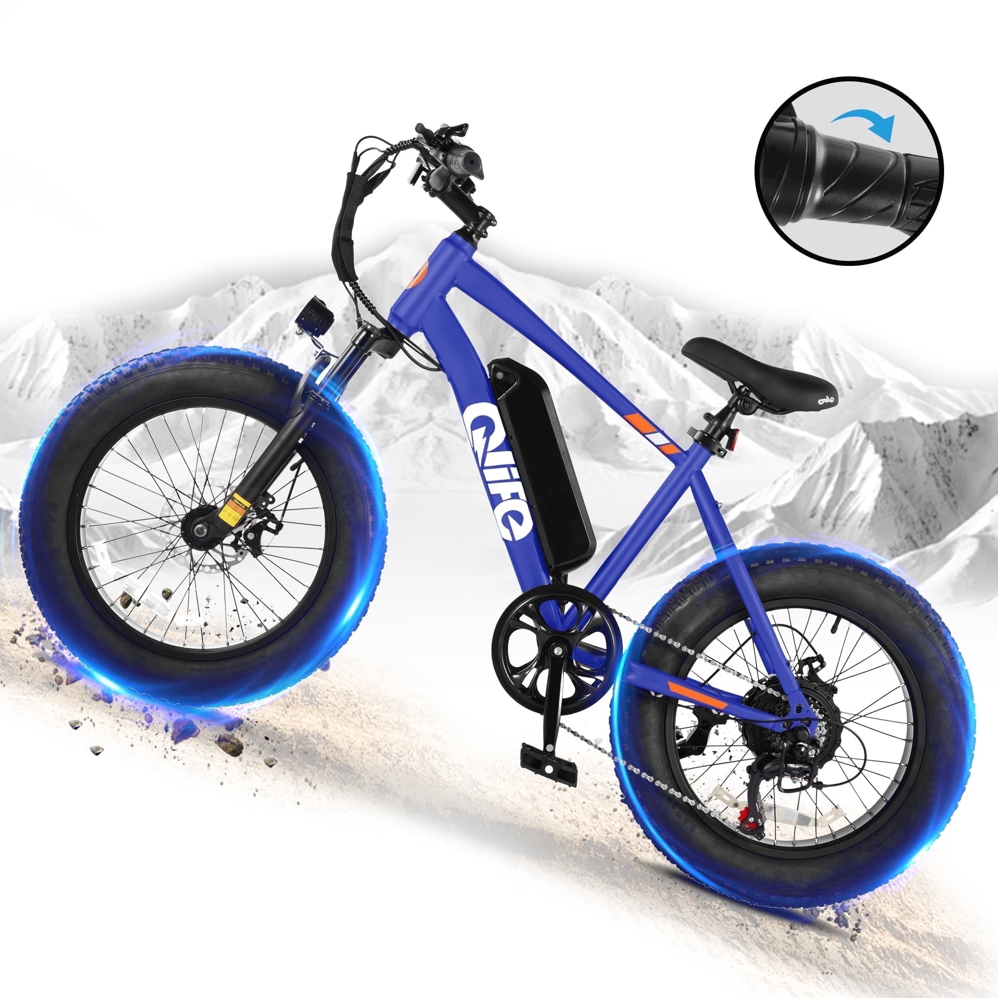 Qlife Racer Fat Tire Electric Bicycle for Adults,28MPH Mountain Ebike with Peak 1200W Brushless Motor, Removable Battery, 20X4.0 Tire Step Over E-MTB with 7-Speed Navy