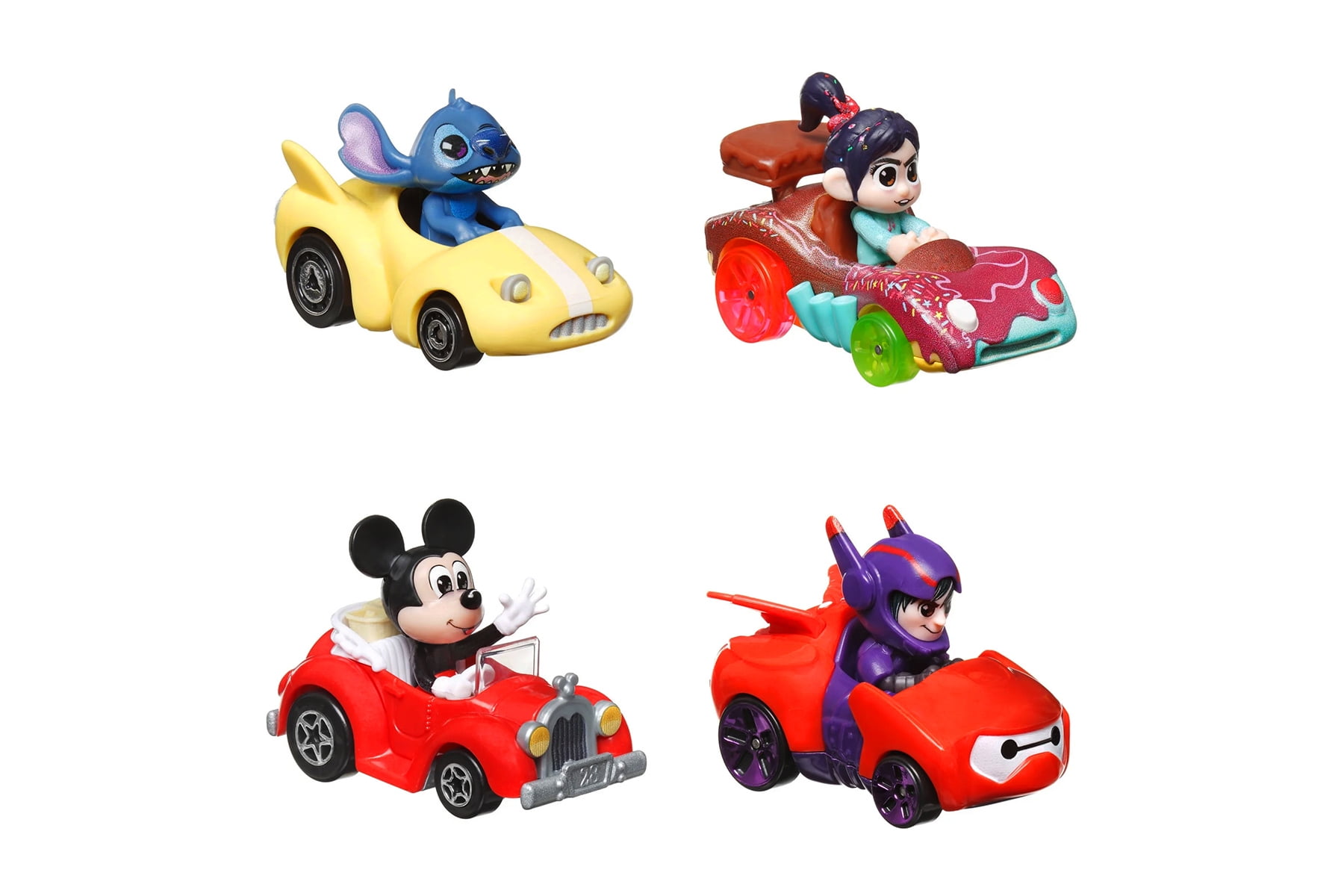 Racer Verse Disney 4-Pack Character Car Assortment - Mattel Hot Wheels HKD319796 - 2.25" Scale Diecast Model Cars