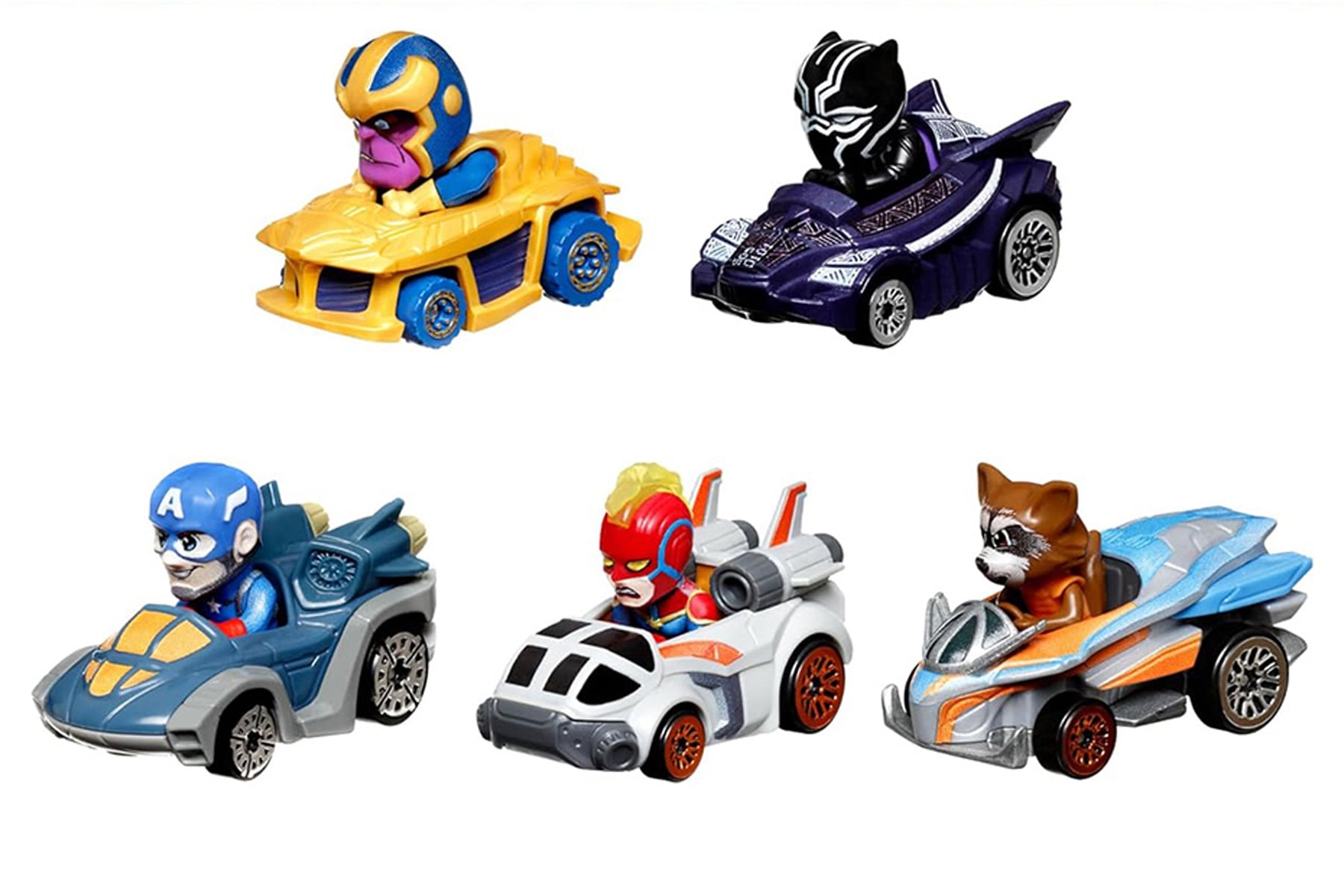 Racer Verse Marvel 5-Pack Character Car Assortment - Mattel Hot Wheels HPN409564 - 2.25" Scale Diecast Model Cars