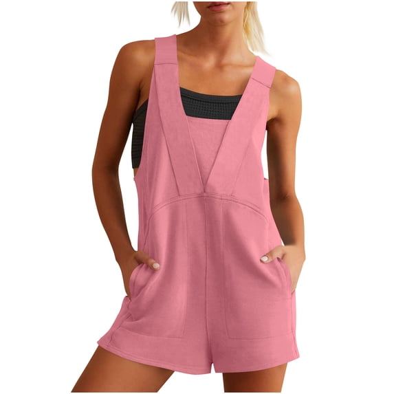 Racerback Athletic Rompers for Women Sleeveless Tank Jumpsuits Shorts Pocketed Loose Summer One Piece Workout Outfits, Pink, XXL