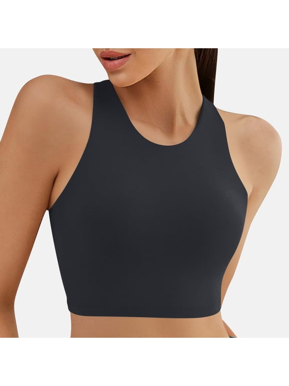 Racerback Bikini Tops for Women Push Up T-shirt Sports Bra Seamless Padded Comfy Breathable Swim Top