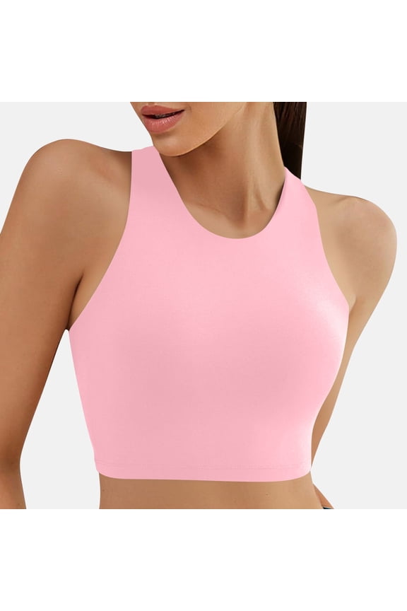 Racerback Bikini Tops for Women Push Up T-shirt Sports Bra Seamless Padded Comfy Breathable Swim Top