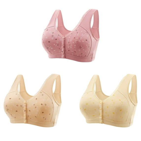 Racerback Bras for Women Padded Push up Bra Lingerie 3PC Front Buckle For Middle-Aged And Elderly Underwear Soft Cotton Oversized Tank Top Without Steel Ring Printed Bra