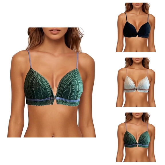 Racerback Bras for Women Front Closure Lightweight Triangle Cup Lace Spaghetti Strap Wireless Bralettes
