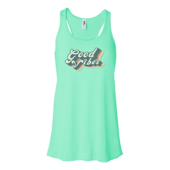 "Racerback, Good Vibes, Retro Tank Top, Vintage Racerback, Soft Bella Canvas, Sublimation, Gift For Her, Vintage Tank, Ladies Top, 70's Tank, Mint , SMALL"