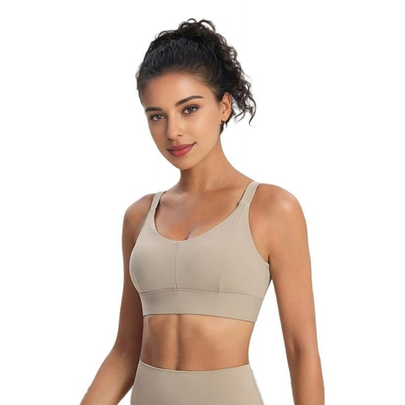 Women's Wireless Racerback Moisture-Wicking Stretch Sports Bra Yoga Workout Bra with Compression Support Khaki XL