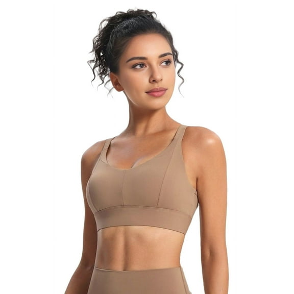 Women's Wireless Racerback Moisture-Wicking Stretch Sports Bra Yoga Workout Bra with Compression Support Light Brown M