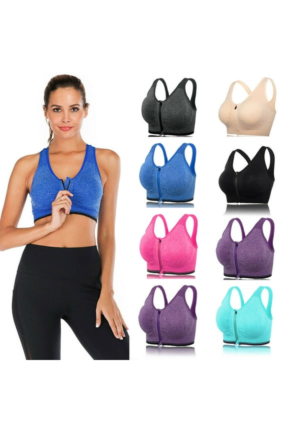 Racerback Sports Bras for Women Front Zipper Closure Yoga Tank Tops Workout Bra for Running Gym Fitness