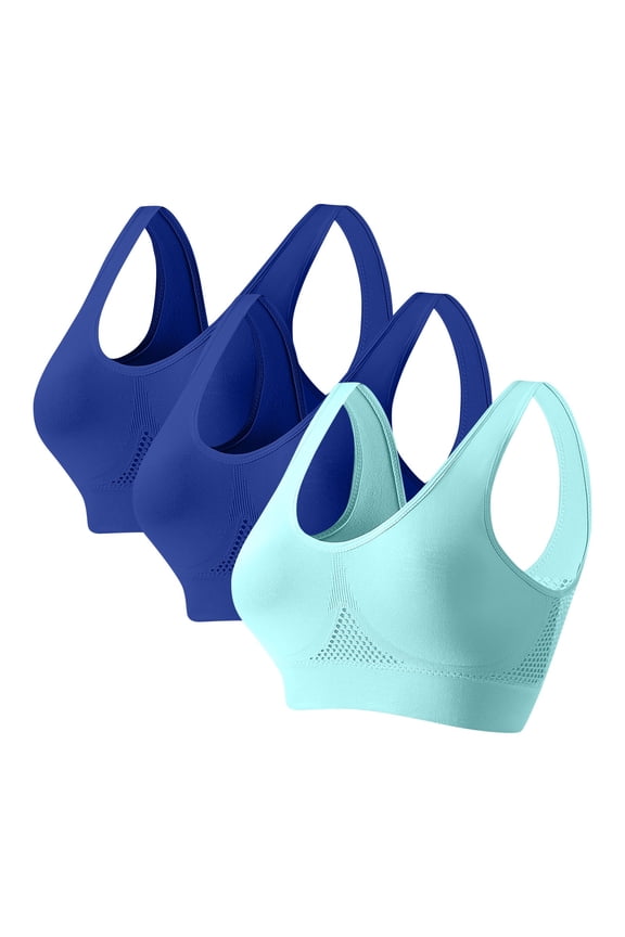 Racerback Sports Bras for Women Sports Bra Wirefree Yoga Bra With Removable Pads Sky BlueA 2XL