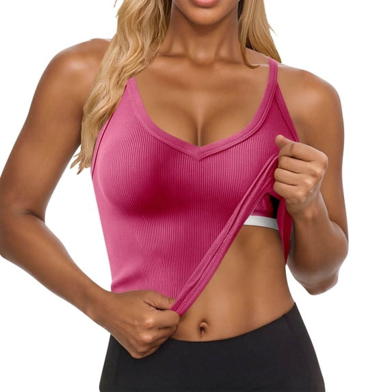 Racerback Tank Tops For Women 2026 Built In Shelf Bra Ribbed Top Padded Stretch V Neck Workout Cami Going Out Outfits