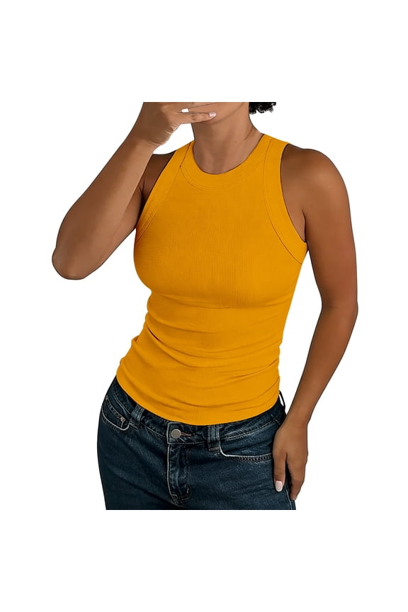 Racerback Tank Tops for Women Sleeveless Shirts Gym Sports Tops Pilates Shirt Undershirts Slim Fit Tanks Tops Quick Dry Tank Top Women Tennis Tops Yellow S