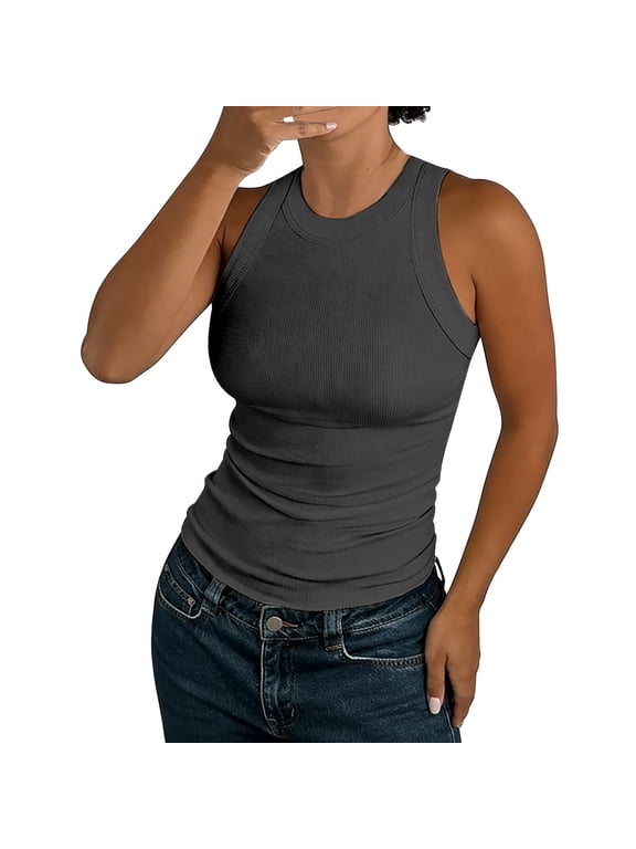 Racerback Tank Tops for Women Womens Tank Tops Loose Fit Cotton Racerback Tank Tops Sport Tank Tops High Neck Workout Tank Tops Womens Athletic Tank Tops Loose Fit Gray 2XL