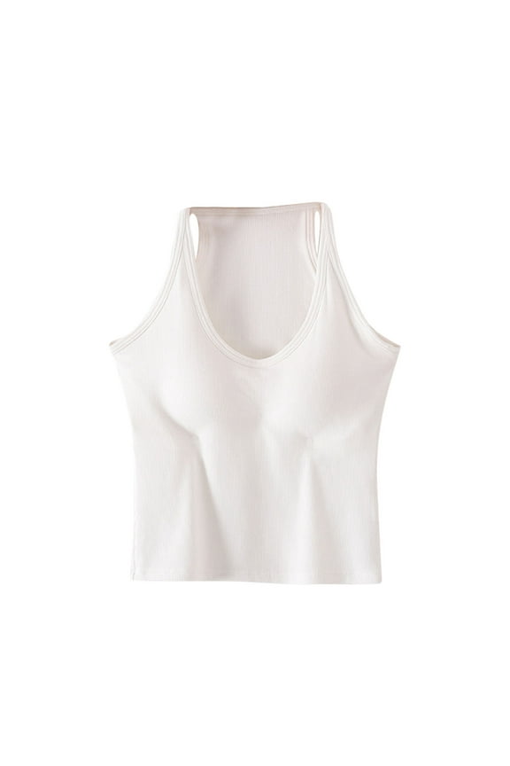 Racerback Tank Tops for Women Built in Bra Sleeveless Crop Top Deep V Neck Stretchy Slim Fitted Undershirts